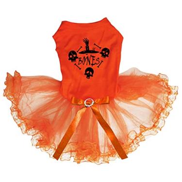 Imagem de Petitebella Vestido de cachorro Halloween Bones (laranja/renda, GG)