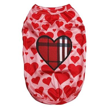 Imagem de Petitebella Camisa xadrez vermelha para cachorrinhos (corações vermelhos, pequena)