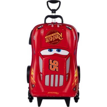 Imagem de Mala Infantil Cars McQueen 3D com Rodinhas Vermelha - MAX TOY