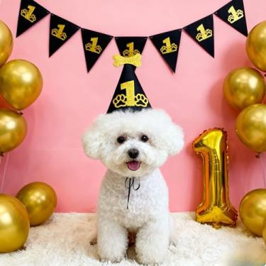 Imagem de Conjunto de decorações de 1º aniversário de cachorro faixa de feltro pré-amarrada e chapéu de festa de feltro ajustável de 2 mm - Não é necessário faça você mesmo, perfeito para festa de 1º