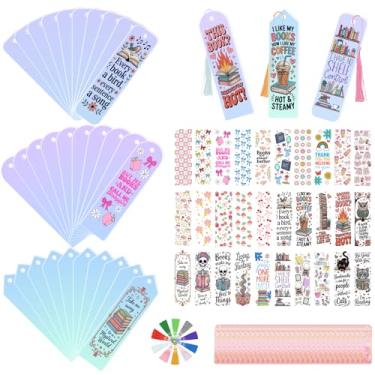 Imagem de 120 kits de marcadores de livro de acrílico, marcadores transparentes iridescentes a granel, 30 marcadores em branco com 30 adesivos UV DTF para amantes de livros e 30 borlas coloridas para projetos