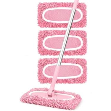 Imagem de Almofadas de esfregão de microfibra reutilizáveis, 3 peças de substituição compatíveis com esfregão Swiffer, refis e panos laváveis para limpeza de piso de madeira (rosa)