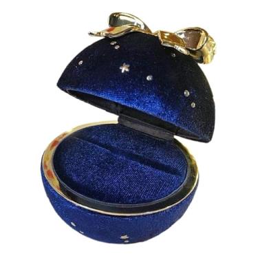 Imagem de simhoa Caixa de joias de cetim, caixa de presente, pequeno estojo de luxo para guardar joias, ideal para o Dia dos Namorados, aniversário, casamento e, Azul para Anel