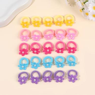 Imagem de 25 peças de laços de cabelo para meninas, laço de cabelo de flor, elástico de flores fofas, suportes de rabo de cavalo sem costura, acessórios de cabelo para meninas para cabelos grossos, rosa, roxo