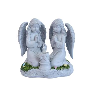 Imagem de Bothyi Estátua de anjo solar para jardim externo com luz, escultura ornamental criativa em resina para decoração de pátios, jardins e quintais, Oração
