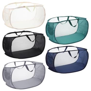 Imagem de Pacote com 5 cestos de roupa suja de malha pop-up, 5 cores, cestos de roupa abertos com alça durável, cestos de roupas de plástico para casa, faculdade, dormitório, viagem
