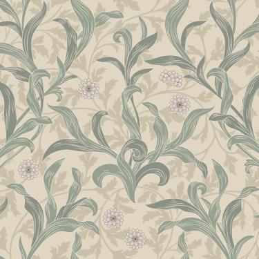Imagem de VEELIKE Papel de parede retrô William Morris Peel and Stick vintage bege sálvia floral papel de parede para quarto banheiro 48 cm x 890 cm papel de contato autoadesivo removível Morris mural de parede