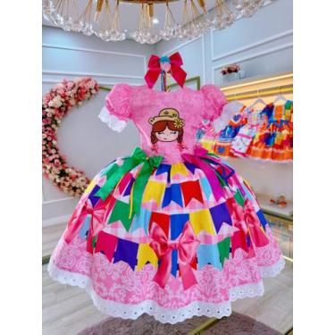 Imagem de Vestido Infantil Junino Rosa Maria Bonita Super Luxo, 10