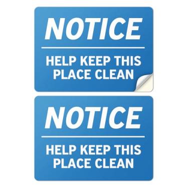 Imagem de 101SignCity 17,8 cm x 12,7 cm aviso ajuda a manter este lugar limpo adesivo de vinil placa (2 peças), azul, à prova d'água, decalque de lembrete de limpeza autoadesivo OSHA