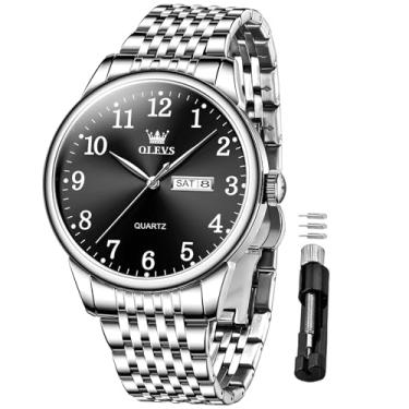 Imagem de OLEVS Relógio masculino à prova d'água com data e dia, analógico, quartzo, casual, número, clássico, luxuoso, escalas luminosas, 41 mm, rosto grande, fácil leitura, Reloj para Hombre, Face preta