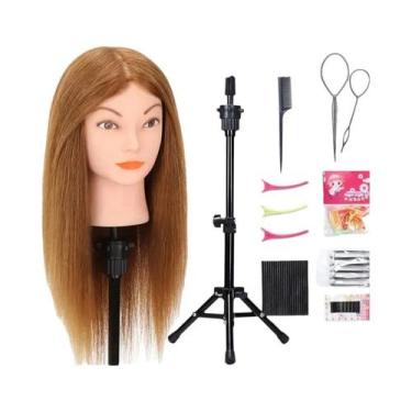Imagem de Cabeça De Manequim Profissional 100% Cabelo Humano Para Treinamento De