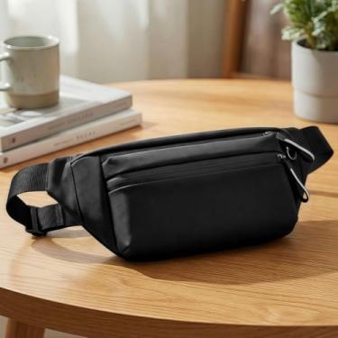 Imagem de Pochete transversal, bolsa de cintura impermeável com 2 zíperes, cinto ajustável, bolsa de quadril para viagens, corrida, caminhada, Preto, Fashiom