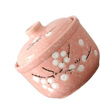 Imagem de JECOMPRIS Tigela de cerâmica para cozinhar a vapor com tampa, tigela de sopa rosa para ovos cozidos no vapor e ninho de pássaro, utensílios de mesa coloridos para sopas e sobremesas