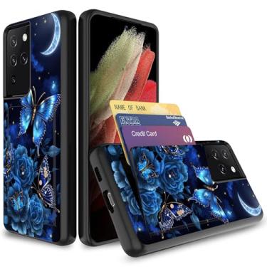 Imagem de Compatível com Galaxy S21 Ultra, capa tipo carteira, compartimento oculto para cartão, TPU à prova de choque e policarbonato, capa protetora de camada dupla para Samsung Galaxy S21 Ultra 6,8