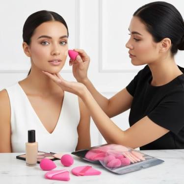 Imagem de 12 peças esponja de liquidificador triângulo pó puff rosto macio maquiagem puff base cosmética rosa