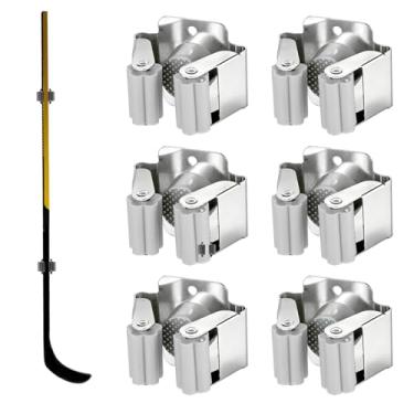 Imagem de 6un Suporte de Parede para Tacos Hóquei, Organizador Tacos Hóquei No Gelo Aço Inoxidável com Acessórios Montagem Armazenamento Seguro Vários Ângulos para Equipamentos Esportivos (Cinza)