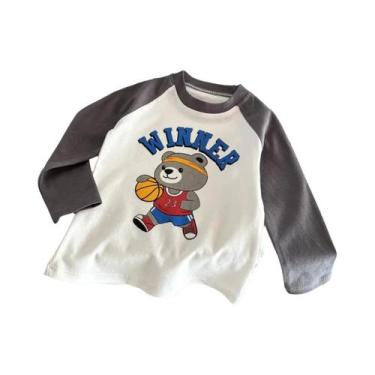 Imagem de Camiseta De Algodão Infantil De Manga Longa Com Estampa De Desenho Ani