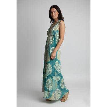 Imagem de Vestido Longo Indiano Verde Feminino Estampado Confortável Elegante-Feminino