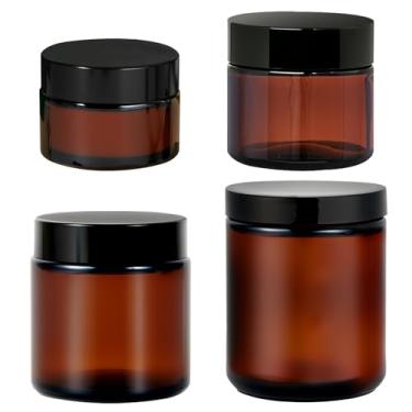 Imagem de Frascos de vidro âmbar com tampas, frascos de vidro Hoa Kinh de 118 g, 56,7 g e 28,3 g com tampas, recipientes vazios para cosméticos, frasco de vidro hermético redondo com forros internos e tampa
