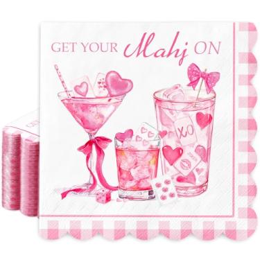 Imagem de JarThenaAMCS Guardanapos de papel descartáveis para festa de Mahjong Dia dos Namorados 50 peças Guardanapo de papel descartável coração rosa Martini Guardanapo de bebidas recortado para casamento, chá