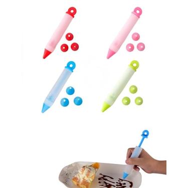 Imagem de Bepisof Conjunto de 4 canetas de decoração de sobremesa de silicone, ferramentas de decoração de bolo, tubo de seringa, destacável, faça você mesmo, canetas de seringa de bolo, ferramenta de desenho