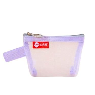 Imagem de Bolsa de malha com zíper, pequenos sacos de maquiagem de nylon transparente, bolsa de armazenamento de moedas, bolsa portátil de viagem cosmética para batom, cartões de chaves, Roxo - Estilo B, Bolsa