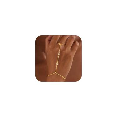 Imagem de Maxcate Corrente de mão de ouro para mulheres – Pulseira ajustável banhada a ouro 14 k com anel delicado corrente de mão moderna com anel de dedo e corrente de mão empilhável joias de verão para