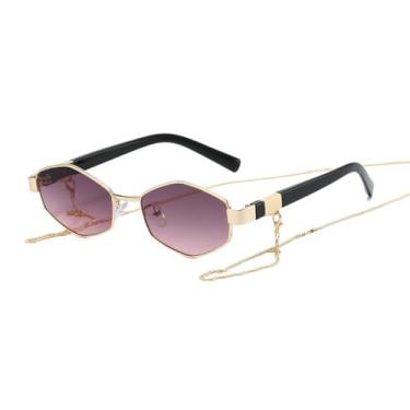 Imagem de Óculos de Sol Femininos com Degradê Poligonal, Hastes Personalizadas e Corrente, Proteção UV400 (5)