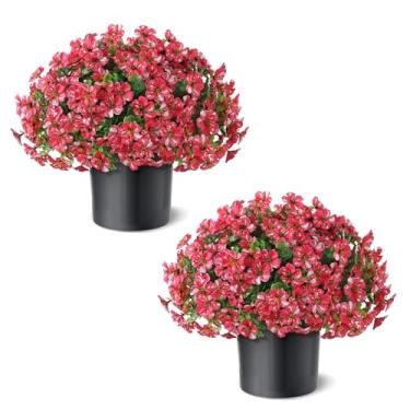 Imagem de Glória artificial da manhã e topiária de eucalipto – Conjunto de 2 vasos de plantas de flores de seda sintética, arbustos falsos resistentes a UV para porta da frente, quintal, casa de fazenda