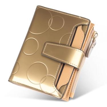 Imagem de Marlekarida Carteira feminina de couro nobre e elegante, lantejoulas, porta-cartão de identificação removível, estilo curto com três dobras, zíper e fecho de pressão, proteção RFID para proteger