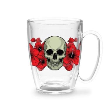 Imagem de Caneca Em Policarbonato Hx100 Caveira Com Flores 450Ml - Helsim