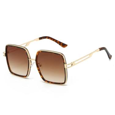 Imagem de HCHES Óculos de Sol Femininos Oversized de Luxo com Armação Fina e Design Retrô com Lentes Degradê e Proteção UV400 (Marrom Tartaruga)