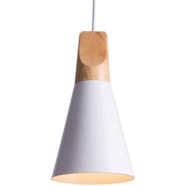 Imagem de Luminária Pendente Criativa Nórdica | Cúpula Cônica de Madeira e Ferro | Luminária de Teto com 1 Lâmpada | Mini Lustre Moderno para Iluminação Suspensa em Ilha de Cozinha e Sala de Jantar (B