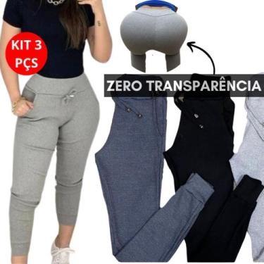 Imagem de Kit 3 Calça Jogger Ribana Feminina Cintura Alta Tipo Calca Moletom Inv