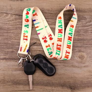 Imagem de Cordão de professor fofo com porta-cartão de identificação deslizante autoretrátil, cordão com etiqueta de nome bonito com clipe de chaveiro de rotação 360 para professores de escola