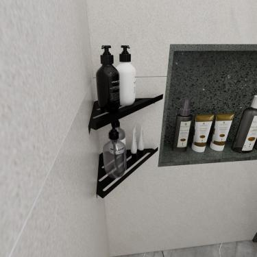 Imagem de 2 Porta Shampoo Sabonete Parede Suporte Canto Banheiro Preto