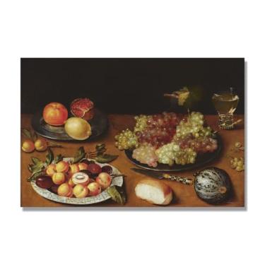 Imagem de NHLDZYH Tela vintage de frutas mortas, impressão de estilo de pintura a óleo vintage, decoração de jantar country de fazenda. C25. 50 x 75 cm. Somente tela