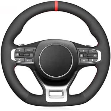 Imagem de Capa de volante de carro de camurça preta costurada à mão, para Kia Optima 2020-2022 K5 GT GT-Line Sedan 2020-2022, linha azul