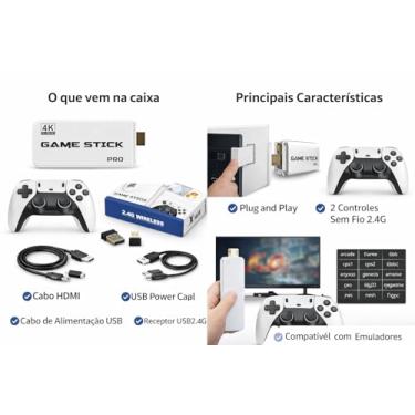Imagem de Console Retro Game Stick 4K HDMI com 2 Controles Sem Fio | Plug and Play | +20.000 Jogos Clássicos | Compatível com Emuladores | Bivolt