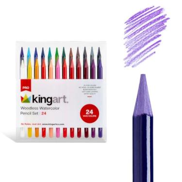 Imagem de KINGART Conjunto de lápis de aquarela sem madeira 315-24 com qualidade de artista profissional, 24 lápis de cor macia, lápis de arte estilo giz de cera pré-afiado, use molhado ou seco, profissional
