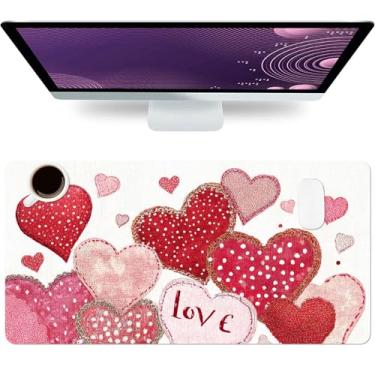 Imagem de Tapete de mesa para dia dos namorados, tapete de mouse grande com coração de amor fofo para desktop, almofada de mesa à prova d'água de couro PU, protetor de computador, laptop, mouse pads para jogos