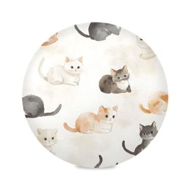 Imagem de STAYTOP Jogo americano redondo de gato fofo com desenho animado, 4 peças, tapetes de mesa para férias, antiderrapante, fácil de limpar, para casa, cozinha, churrasco, festa, decoração de mesa