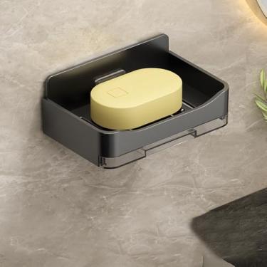 Imagem de Saboneteira de banheiro com perfuração, suporte de esponja montada na parede, acessórios organizadores, preto