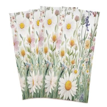 Imagem de xigua Conjunto de 6 panos de prato de cozinha de flores silvestres e libélulas, toalhas de cozinha de secagem rápida altamente absorventes para limpeza de pratos e limpeza manual, 71 x 45 cm