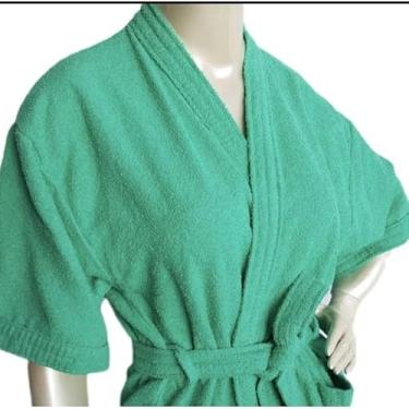 Imagem de Roupão de Banho Atoalhado Luxo 100% Algodão Unissex Manga Curta - Absorvente e Suave para Pós-Banho e Relaxamento Doméstico (Tamanhos P a GG) (GG,Verde)