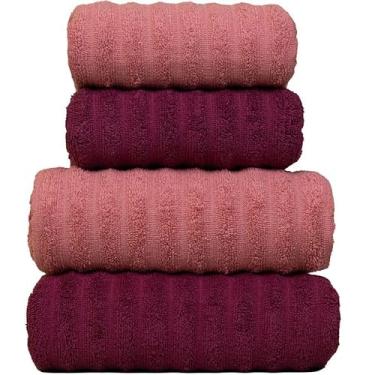Imagem de Jogo de Toalhas Fio Penteado Gigante 4 Peças Super Macia (Marsala + Coral)