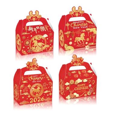 Imagem de KYMY Caixas de lembrancinhas de festa de ano novo chinês de 2026, 12 peças de sacos de papelão de Ano Novo Lunar do Festival da Primavera, Ano do Cavalo do Zodíaco, Caixas de Doces para Decorações de