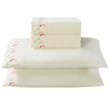 Imagem de Jogo de Lençol Rosaline King 4 Peças MicroPercal 300 Fios Bordado - Flor Rose - 100% Poliéster