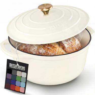 Imagem de Zulay Kitchen Forno holandês de ferro fundido esmaltado de 7,7 litros com tampa, tripé de silicone e almofada térmica – Durabilidade premium e seguro para forno de até 260 °C – Panelas resistentes