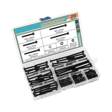 Imagem de Kit De Parafusos Sextavados M4, Arruelas E Porcas, 200 Peças, Aço Liga